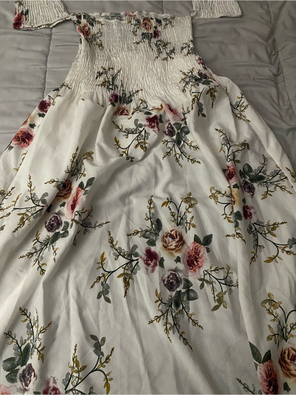 White Floral Smocked Maxi Skirt